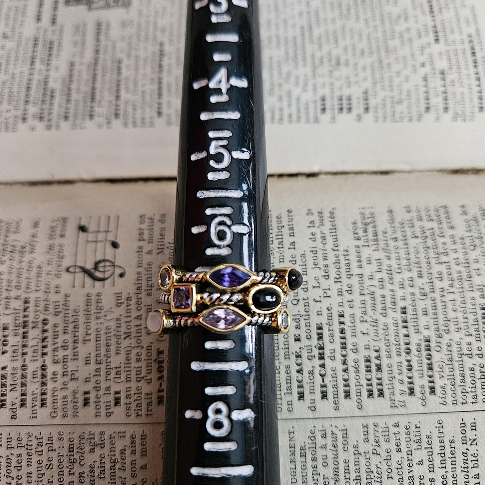 Elegant Multi-Stone Gold and Silver Ring Set - Picture 4 of 5
